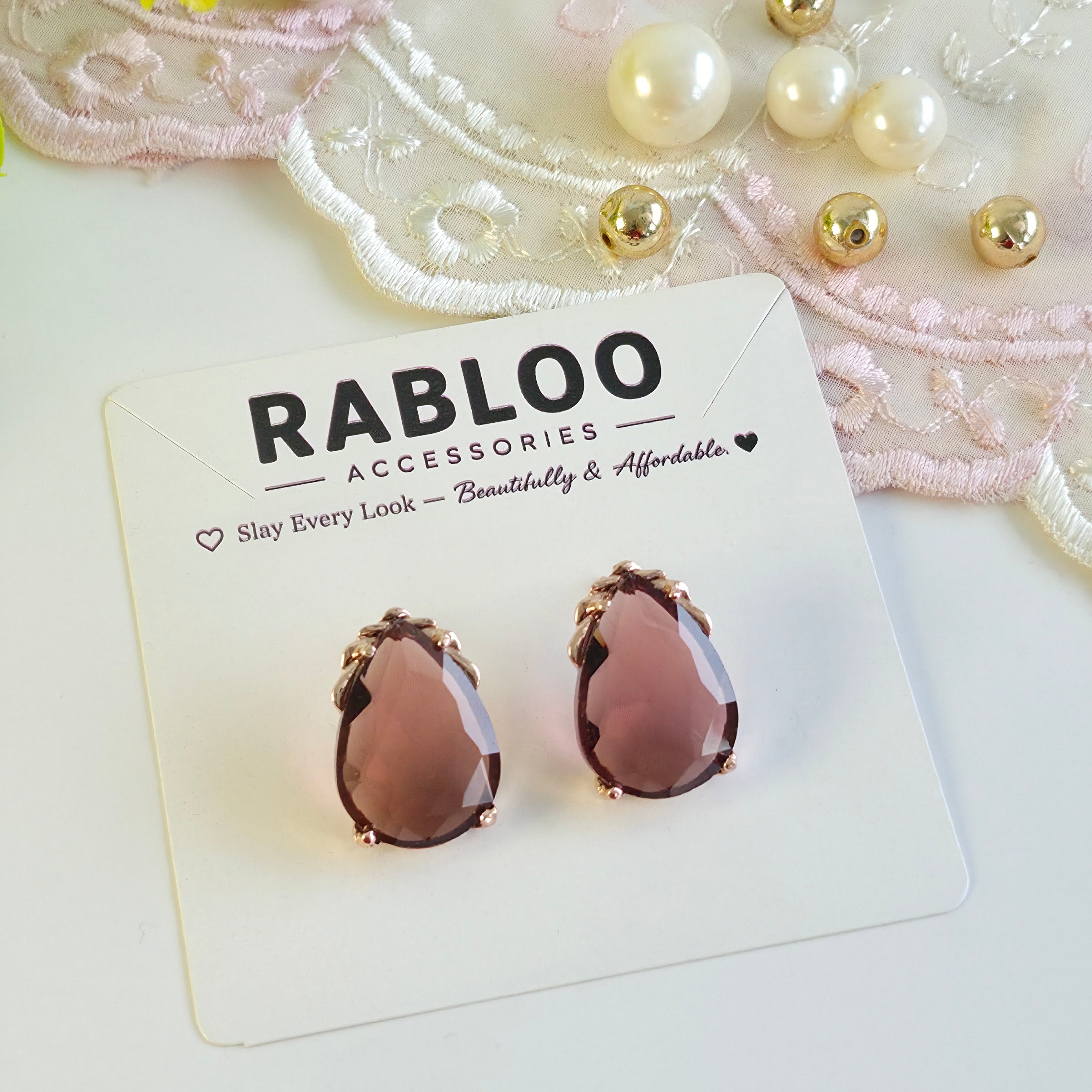 Burgundy Wine Cinderella Teardrop Stud Earrings