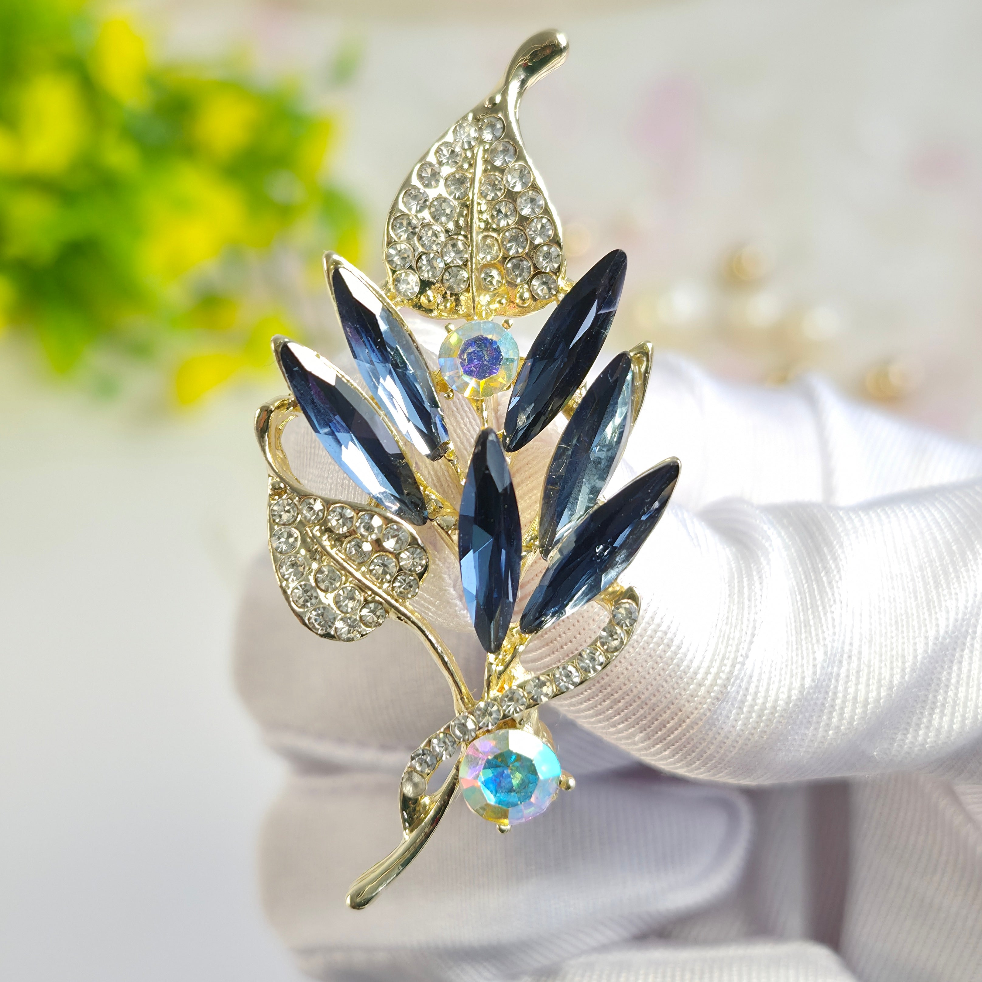 Navy Blue  Leaf Brooch/Hijab pin