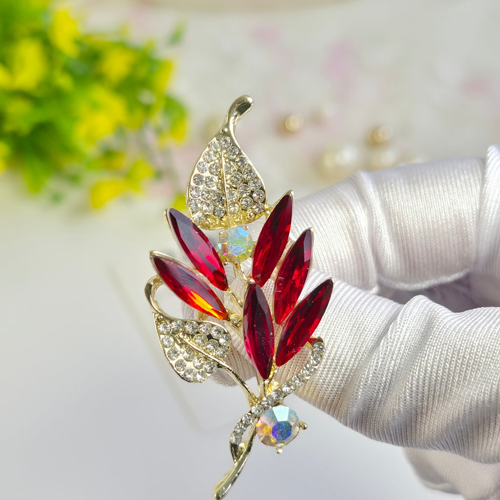 Ruby Red Leaf Brooch/Hijab pin