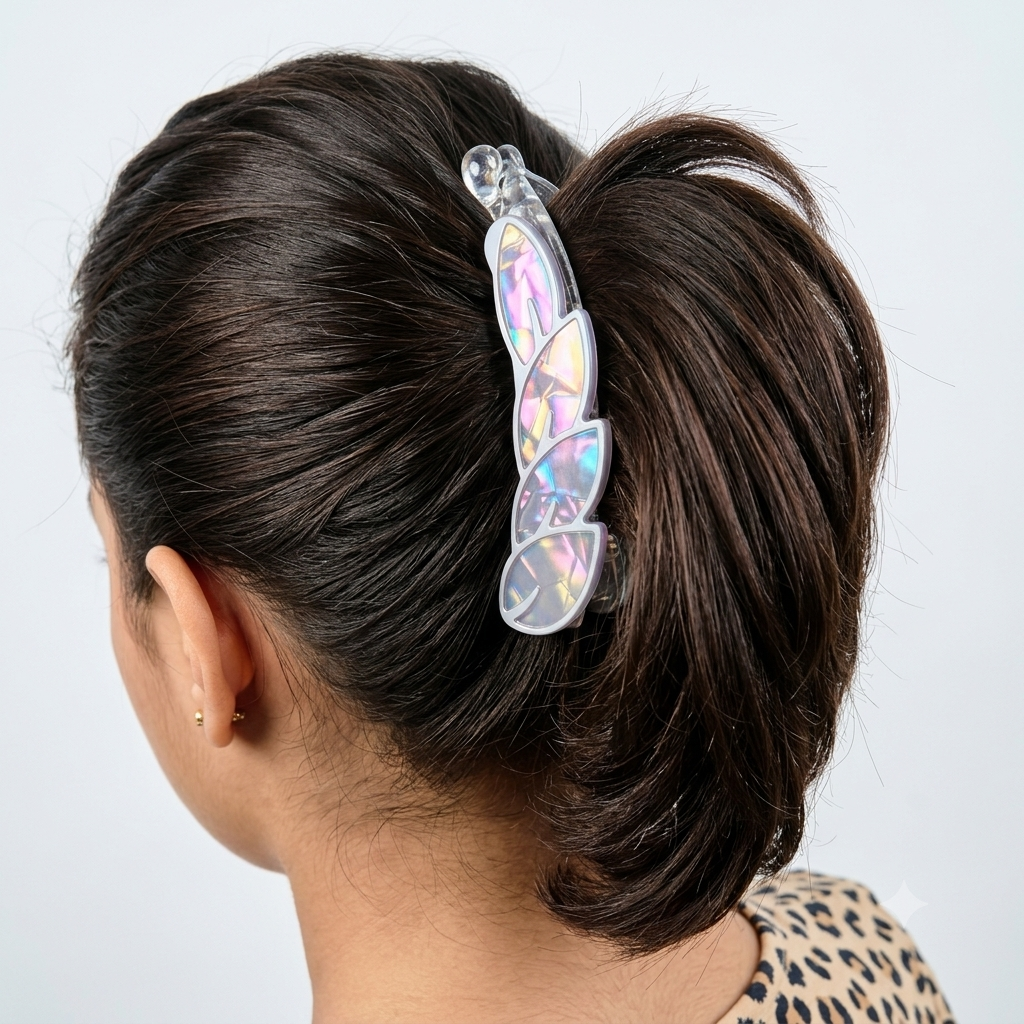 Mint Breeze Iridescent Leaf Banana Clip