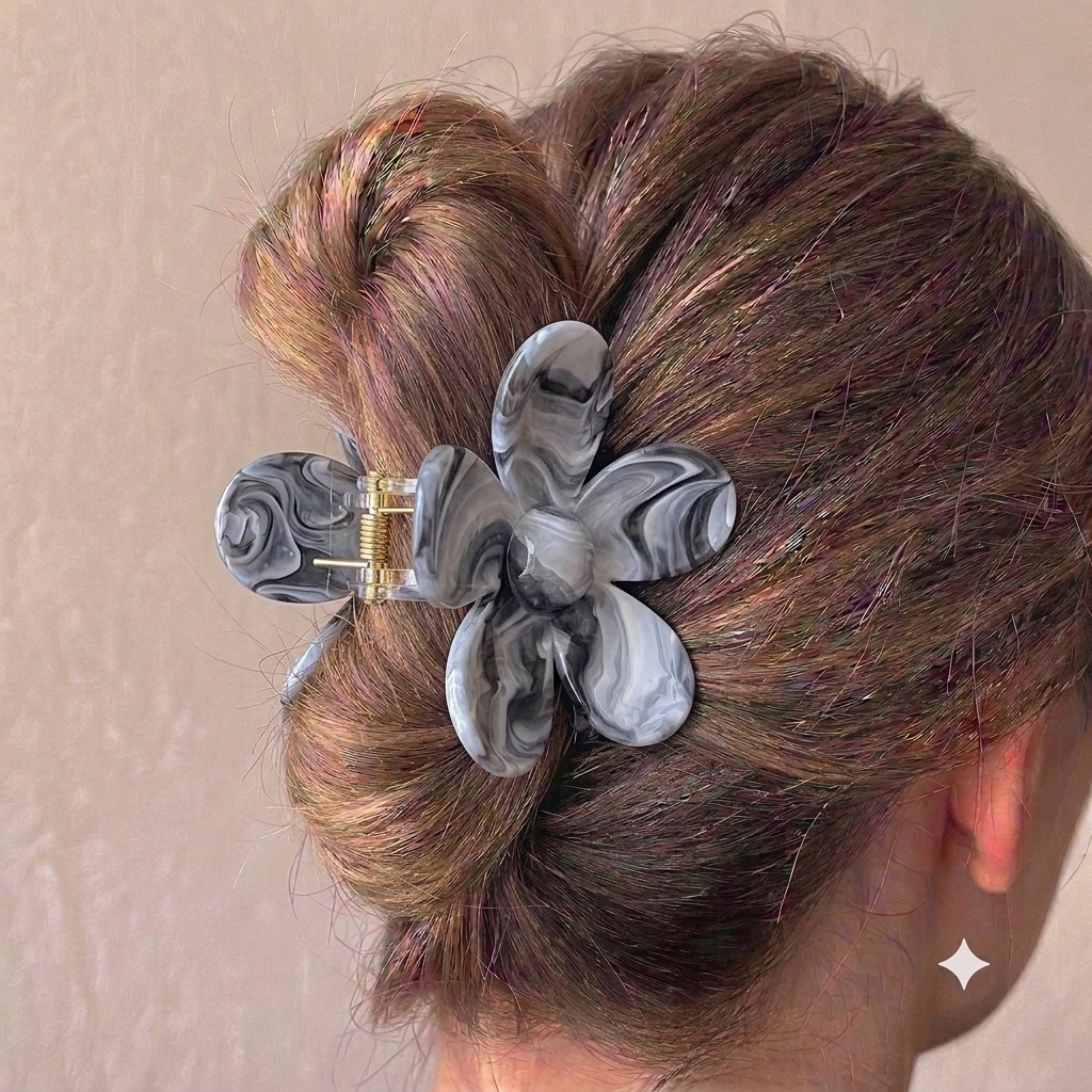 Smokey Onyx Marbled Flower Claw Clip