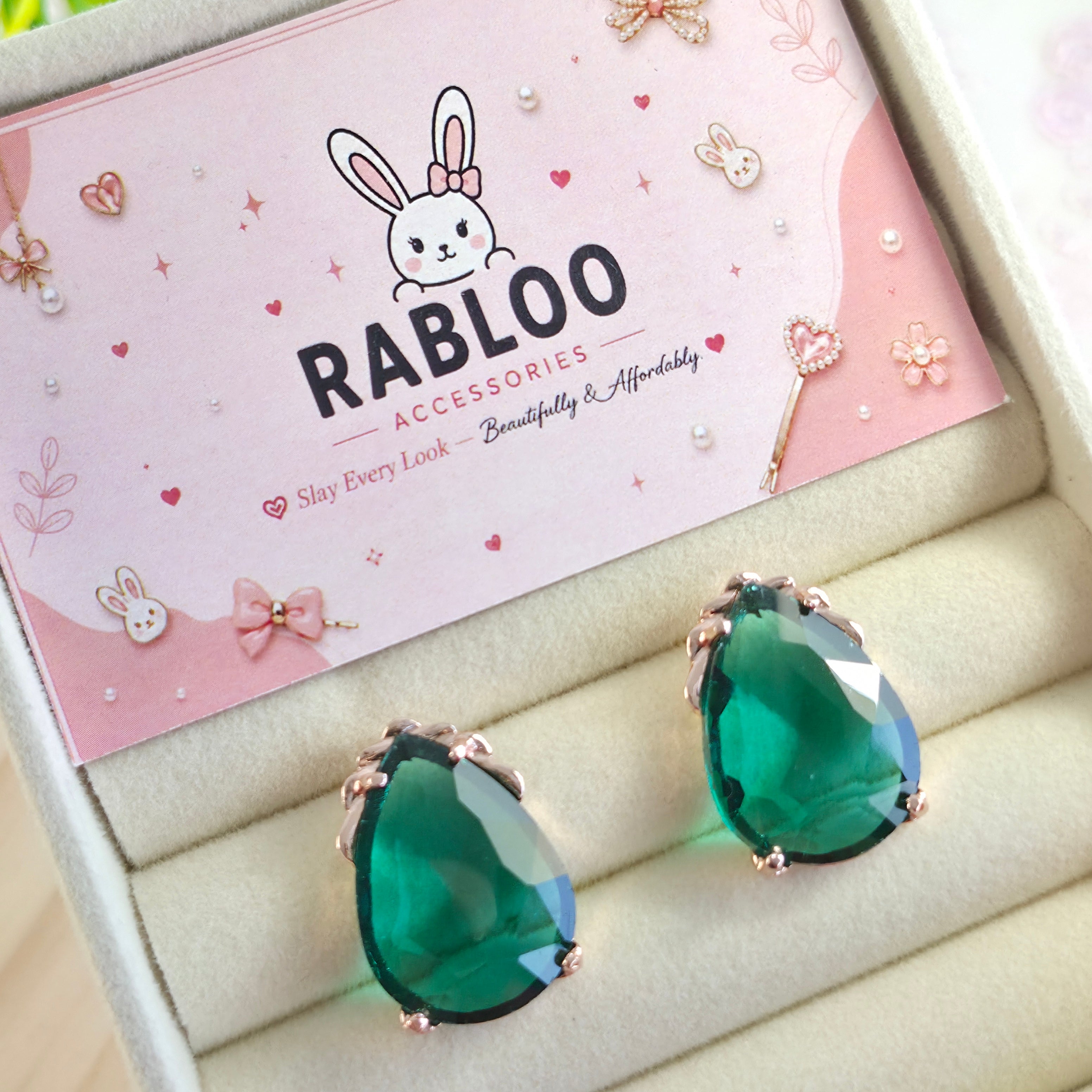 Emerald Green Cinderella Teardrop Stud Earrings