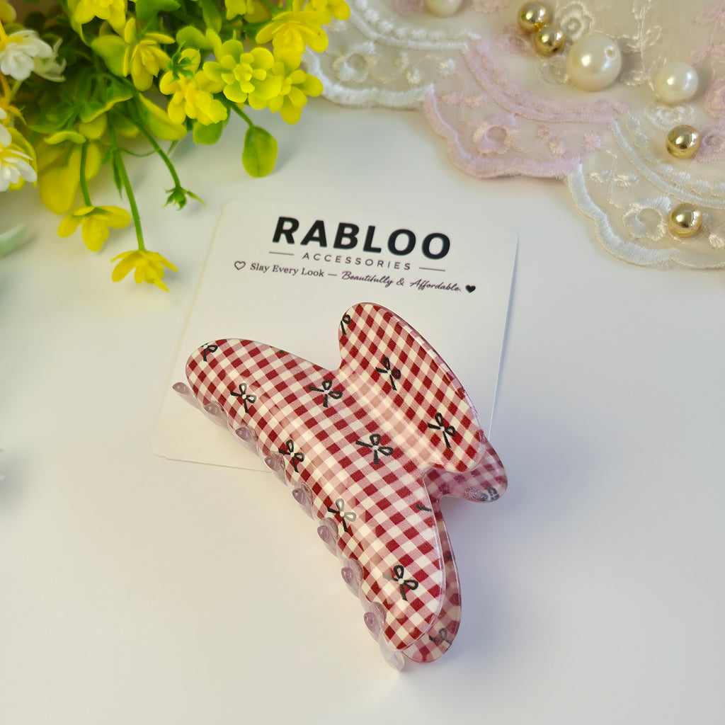 Retro Gingham Bow Claw Clip