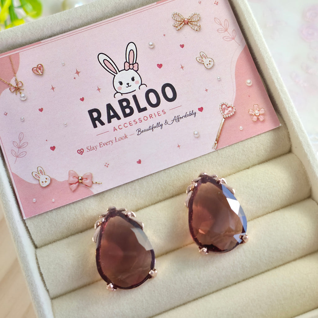 Burgundy Wine Cinderella Teardrop Stud Earrings