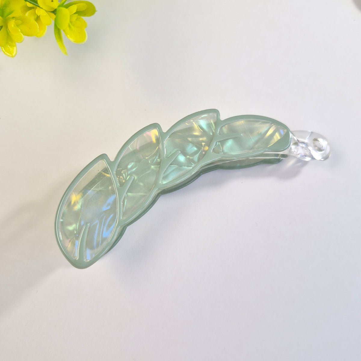 Mint Breeze Iridescent Leaf Banana Clip