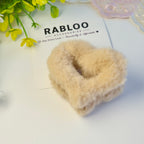 Warm Beige Furry Heart Claw Clip
